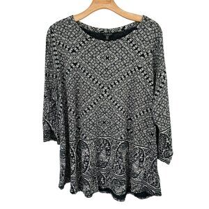 Lucky Brand Women's 3/4 Sleeve Black White Boho knit  Tunic Top Size 2X plus